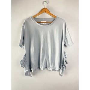 CURRENT/ELLIOTT The Side Slit Ruffle Tee Pale Blue T-shirt Ruffles 1 Small